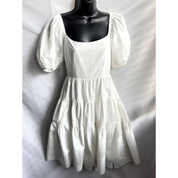 Vine Tree NWT White Tiered Cottagecore Midi Dress L Prairie Twist Balloon Sleeve - Picture 1 of 12
